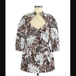 St. John Jacket 6 Yellow Label Leaf Print Lightweight Spring Cinched Luxury